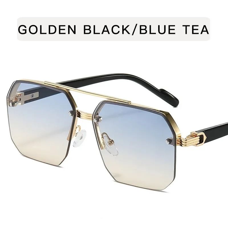 Mens Metal Square Half Frame Sunglasses Rice Nail Accent
