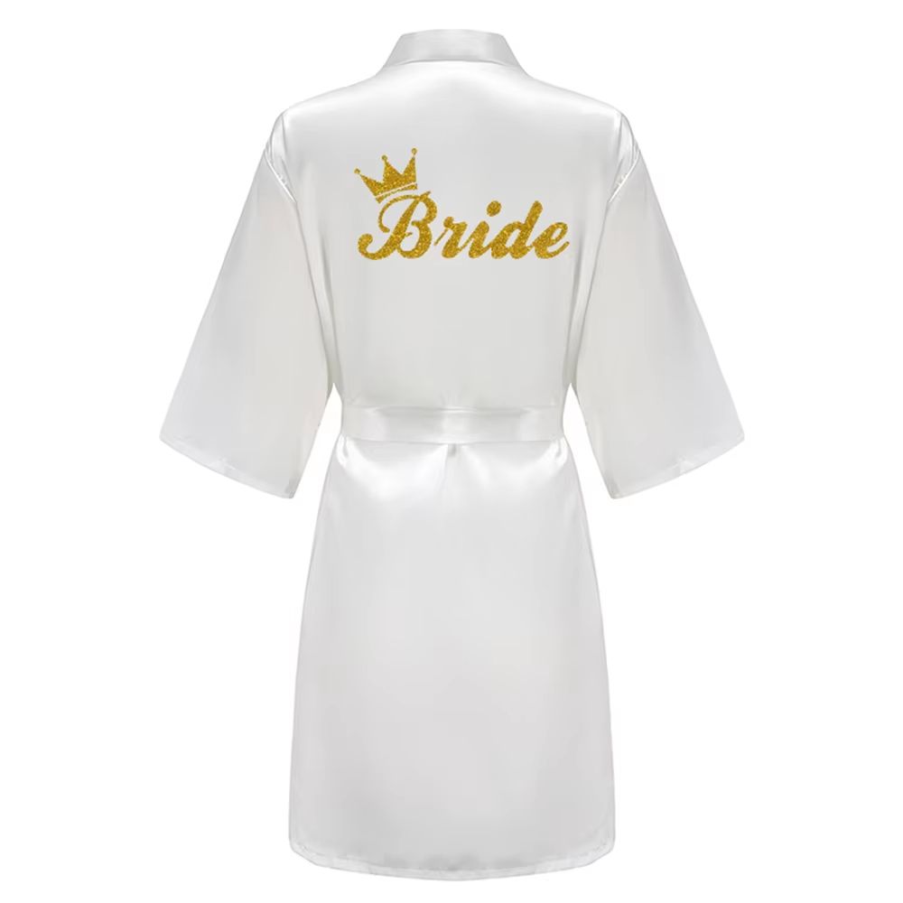 Grass Green Satin Bridal Party Robes With White Letter Bridesmaid Style
