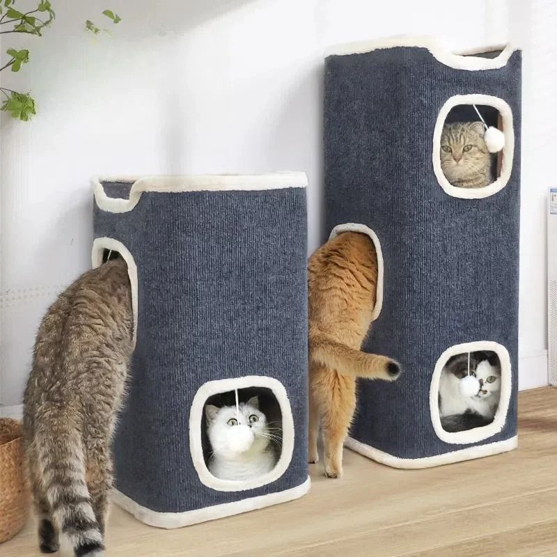 Luxury 3-Tiers Covered Cat Bed and Winter Pet Cave