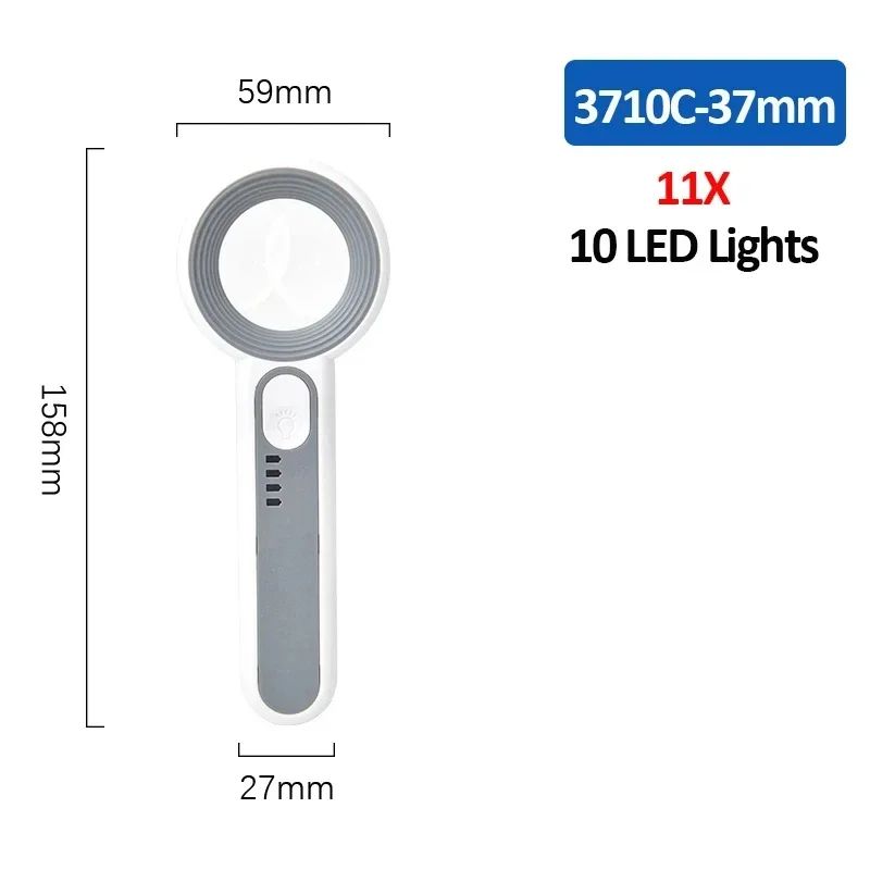 Rechargeable 12X Handheld Magnifier with LED Light - 3 Modes Reading & Inspection Loupe