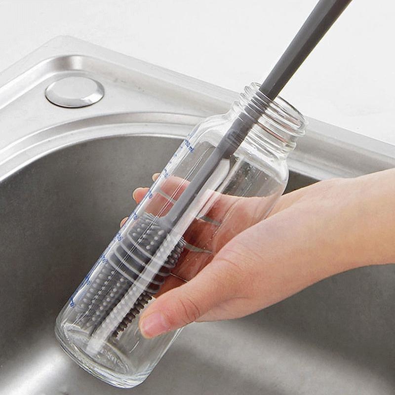 Silicone Drink Bottle Glass Cup Cleaning Brush, Long Handle Scrubber, Kitchen Cleaning Tool