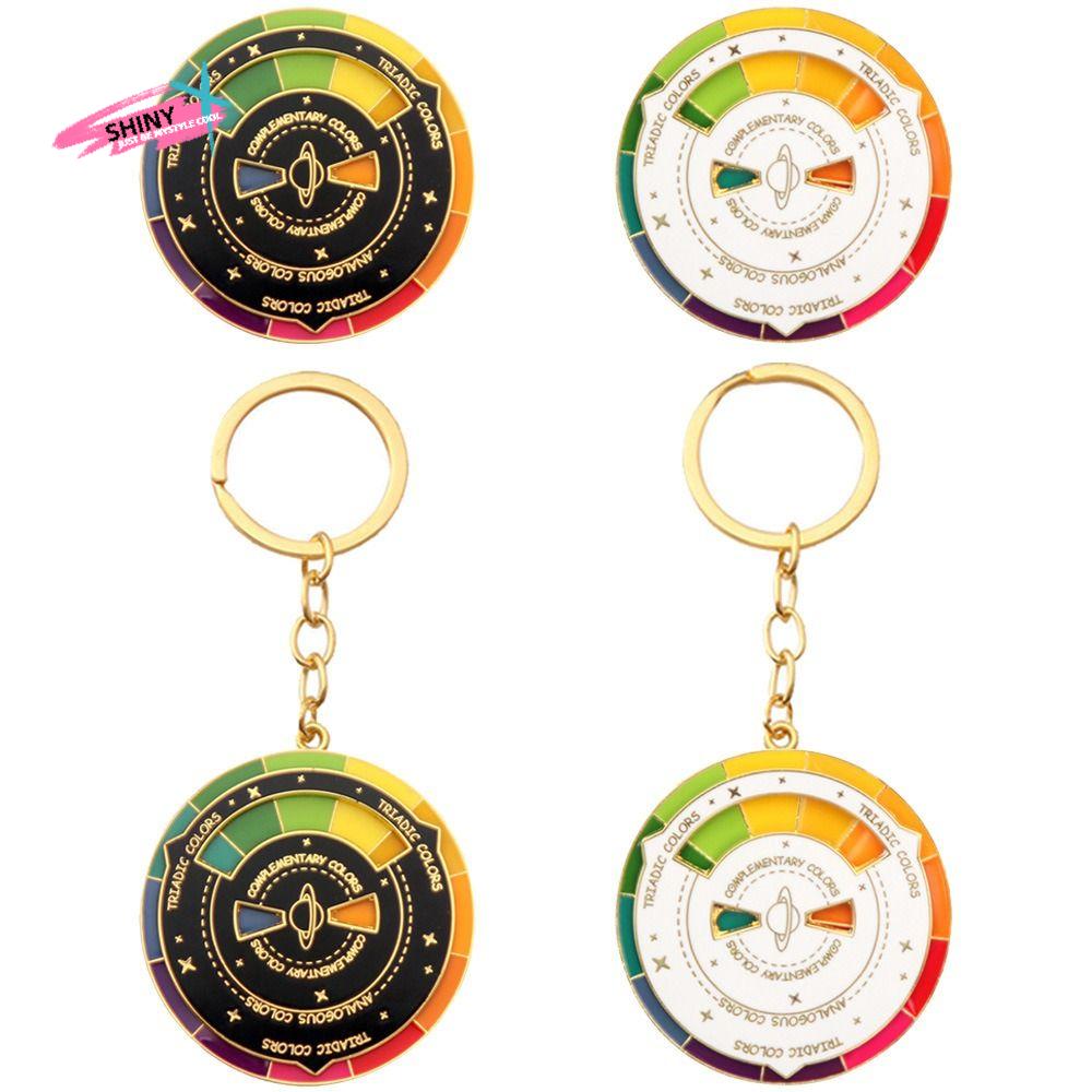 Rotating Color Wheel Keychain Metal Color Compass Artist Palette Keyring