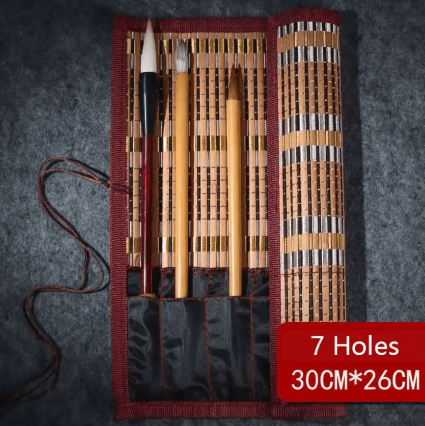 Traditional Bamboo Roll-Up Brush Holder – Large Capacity Calligraphy & Art Supply Organizer