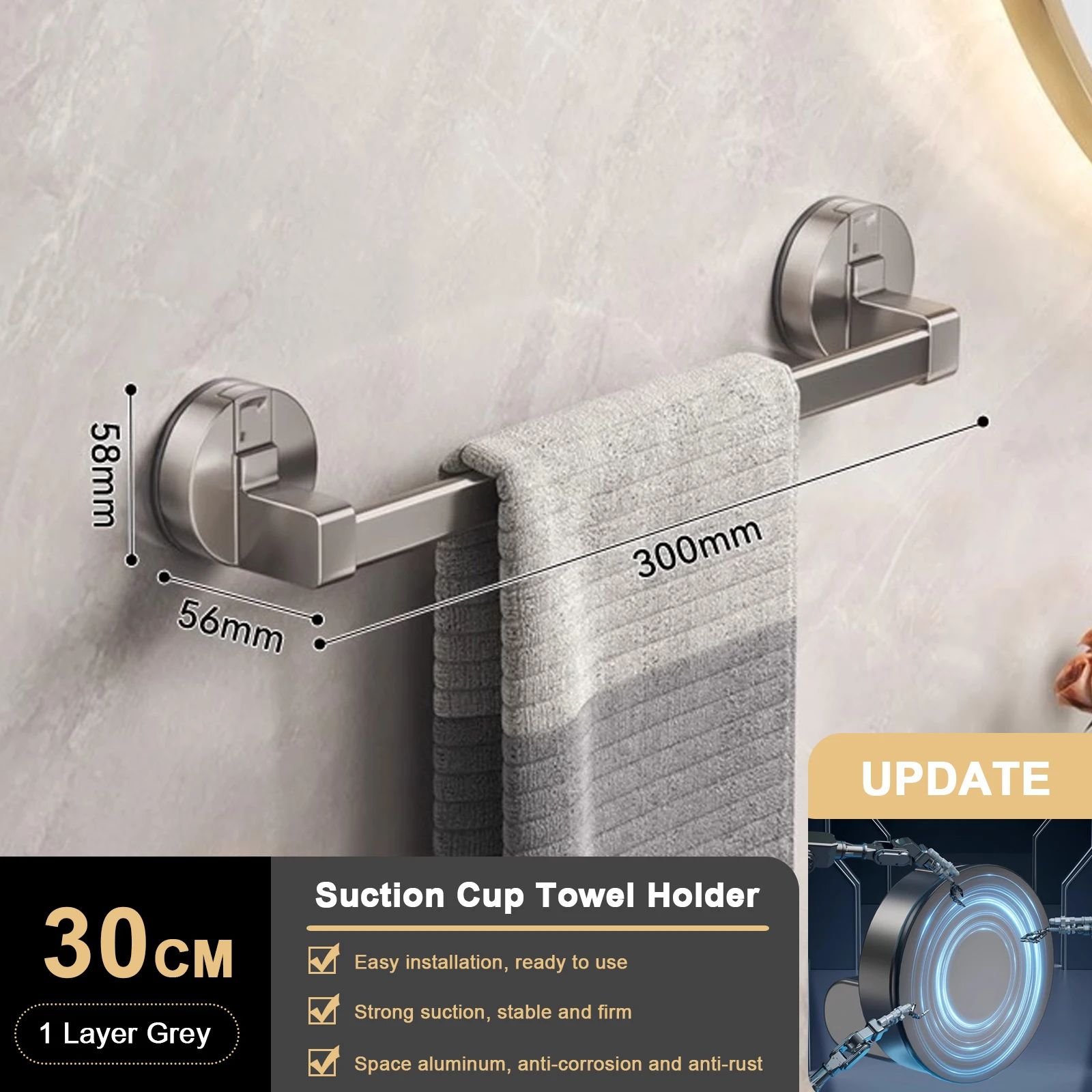 Suction Cup Double Bar Bathroom Towel Rack
