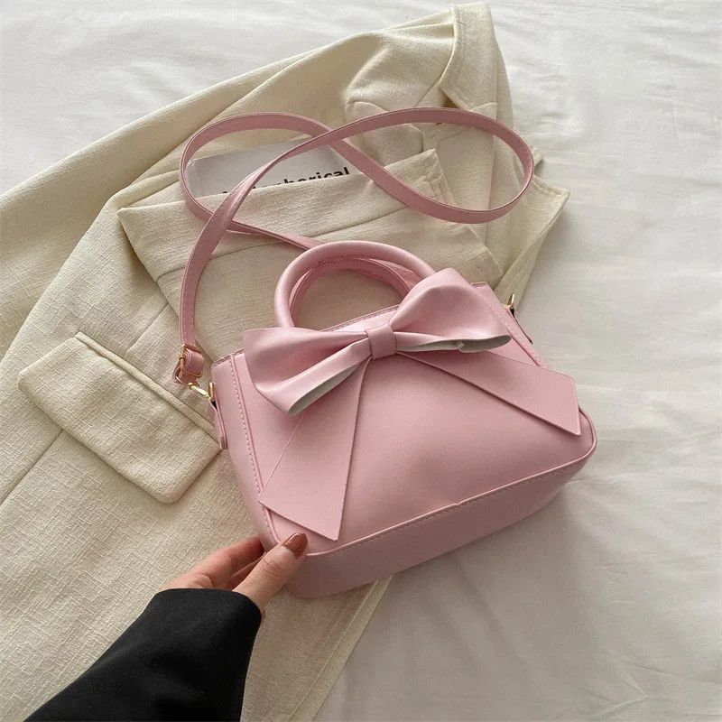 EleganceBow PU Leather Crossbody Handbag | Women's Chic Shoulder Bag with Gold Hardware & Detachable Strap