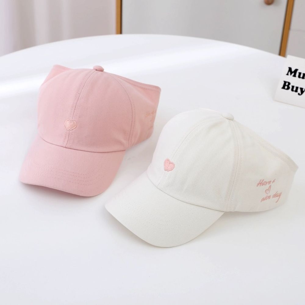 Sweet Girls Boys Classic Solid Color Kids Baseball Cap, Summer Love Heart Design Sun Hat, Empty Top Sun Shading Cap
