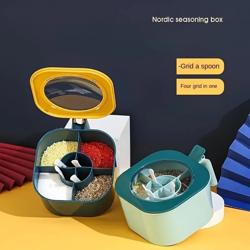 4 in 1 Seasoning Box with Lid and Spoons Large Capacity