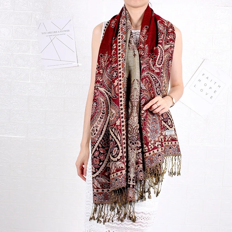 Bohemian Style Cashew Jacquard Scarf Women - Winter Warm Pashmina Long Soft Shawls