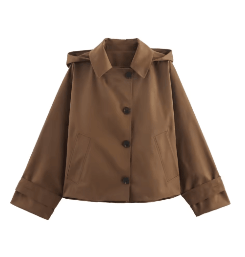 Modern Hooded Trench Coat Short Lapel Single Breasted Autumn Jacket