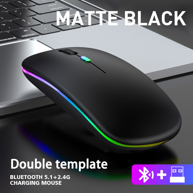 Wireless Mouse Bluetooth Dual Modes with RGB, Ergonomic, Silent Click Rechargeable