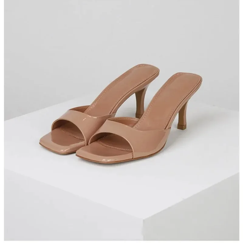 Elegant New High Heels Womens Slippers, Square Toe Summer Sandals, Fashion Designer Shoes