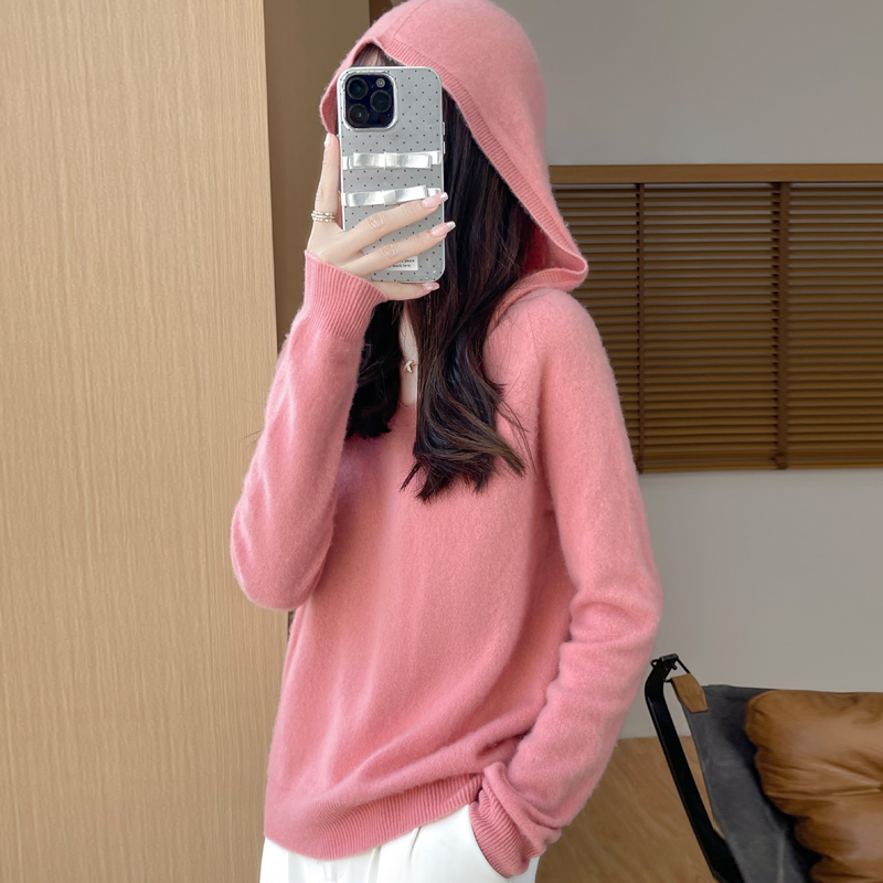 Soft Cashmere Tops, Clothing Hooded Collar Pullover Merino Wool Sweater