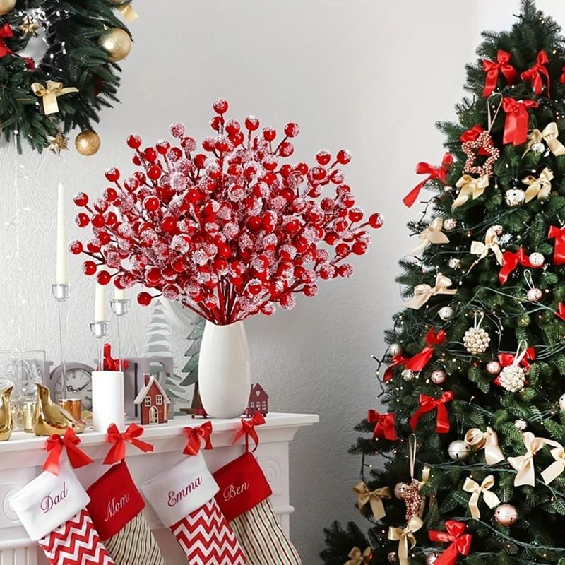 5 or 10 Piece Christmas Snowflake Red Berry Branch Decorations