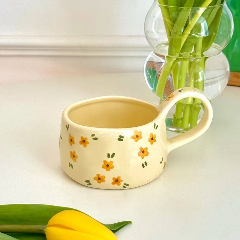 Cream Flower Ceramic Mug
