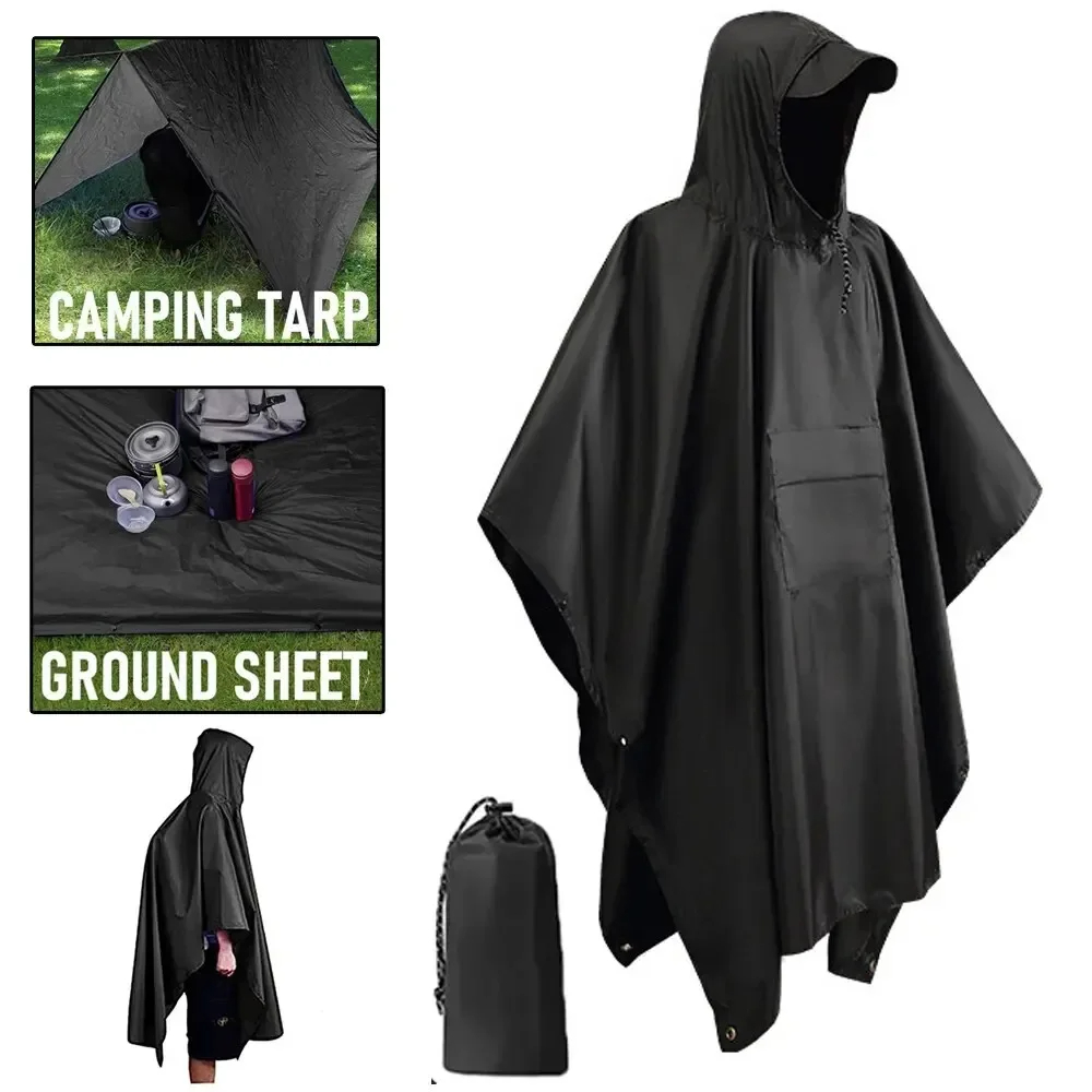Waterproof Outdoor Military Poncho Raincoat with Hood for Motorcycle, Hiking, and Camping