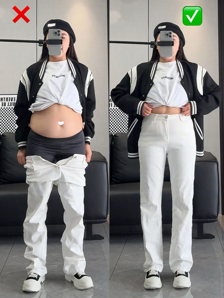 White Jeans, Baggy Straight Jeans for Women, High Waist Loose Pants, Autumn Wide Leg Jeans, Slim Waist Hip Covering
