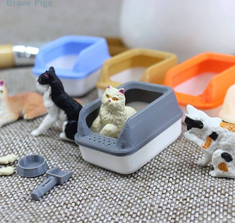 Artisan Pet Sanctuary Miniatures | 3-Piece Cat Litter Box & Accessory Set | Executive Studio & Zen Sanctuary Decor