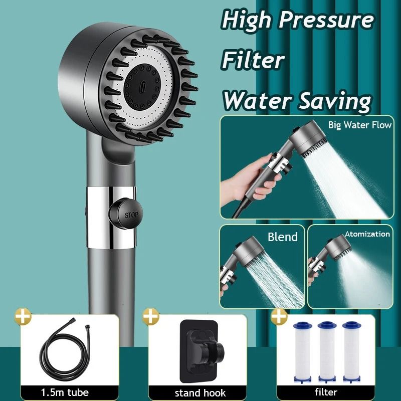 High Pressure Water Saving Shower Head with Adjustable Modes and Filter