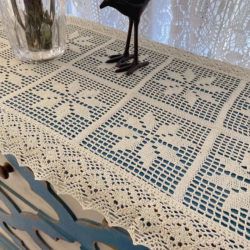 Crochet Lace Table Runner Cotton Linen Blend
