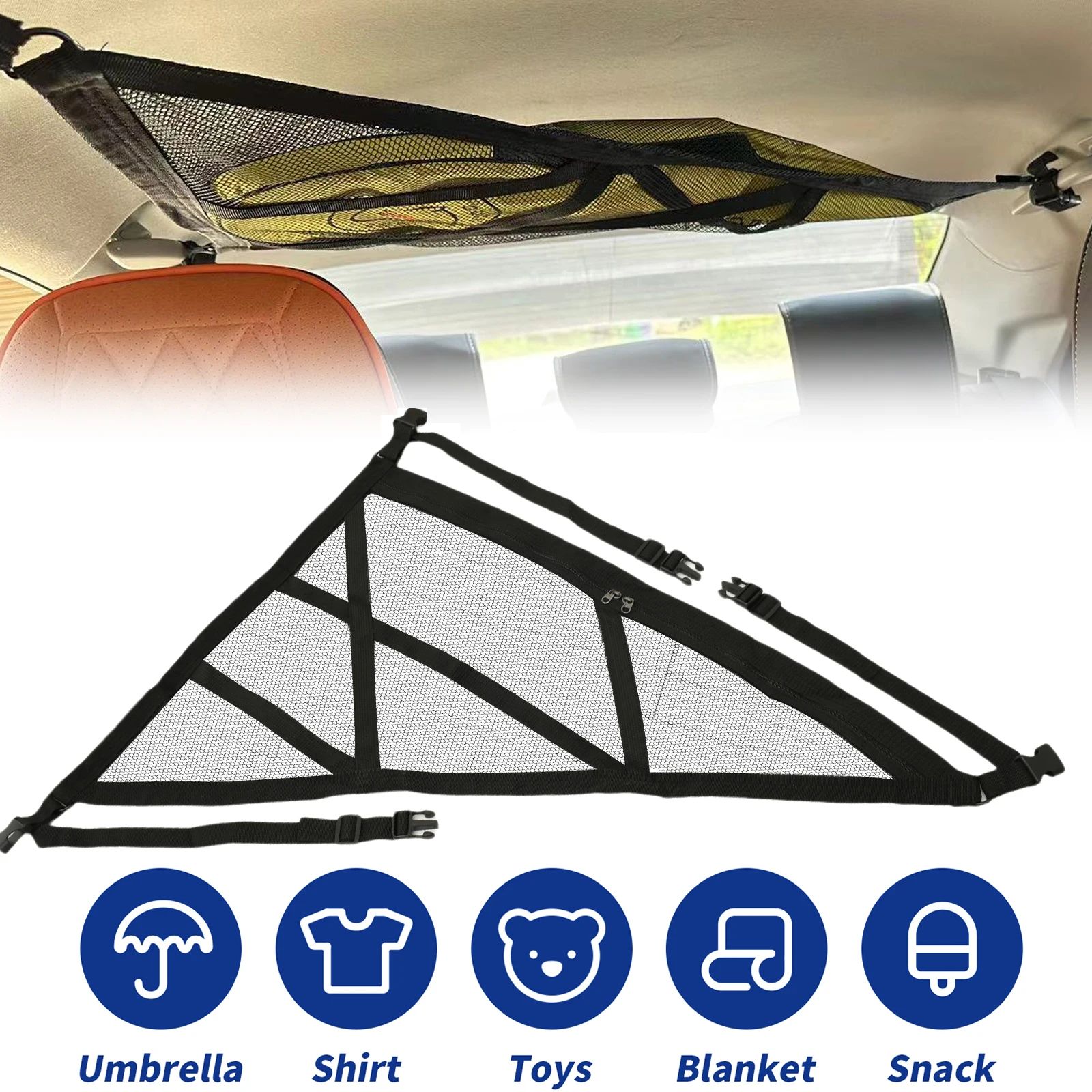 Car Ceiling Storage Net Double Layer SUV Roof Organizer Cargo Mesh Bag