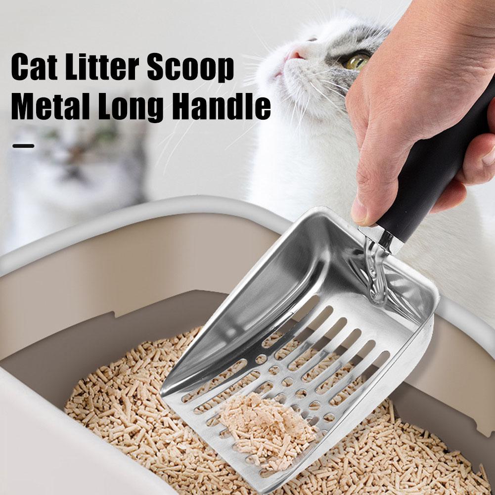 Metal Cat Litter Shovel with Long Handle, Durable Sand Cleaning Scoop for Dog & Cat Waste