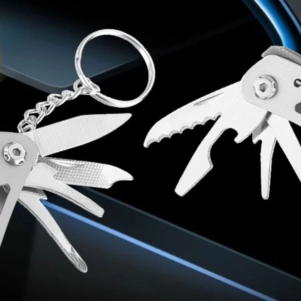 Compact Stainless Steel Folding Multitool Pliers with Keychain