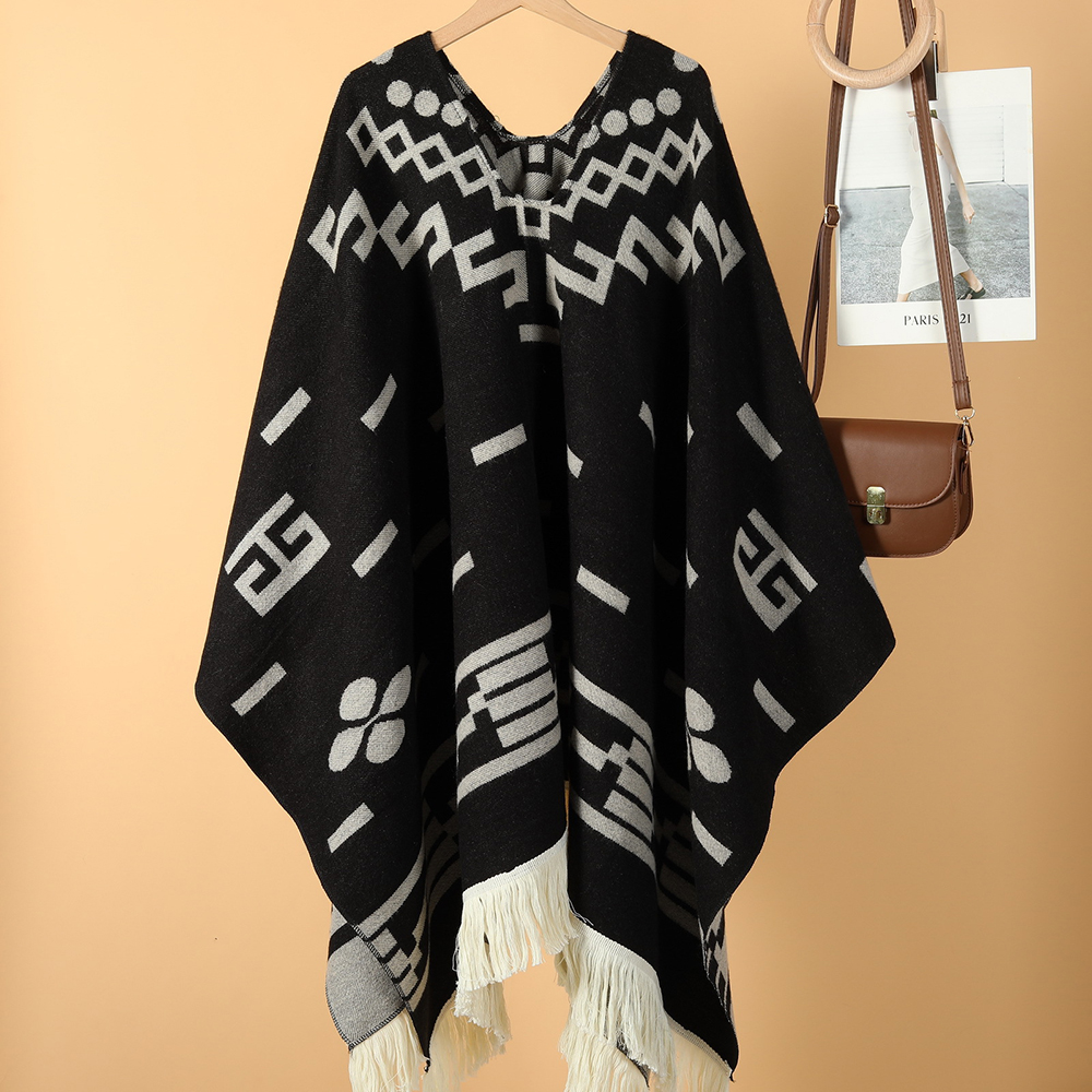 Unisex Cool Fashion Cowboy West Style Pullover Cape, Soft Acrylic Cashmere Poncho, Long Wrap Cloak Overcoat, All Season