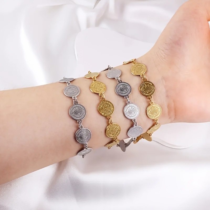 Saint Benedict Bracelet Spiritual Protection Stainless Steel Faith Amulet Jewelry