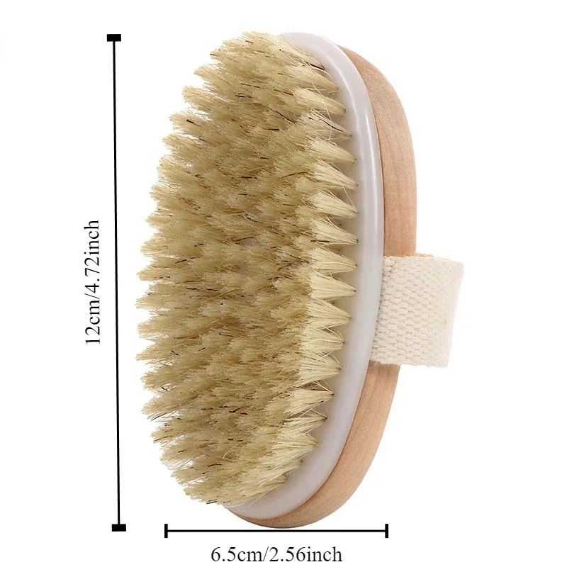 Natural Bristle Body Exfoliating Brush Wet and Dry Skin Scrub Bath Tool