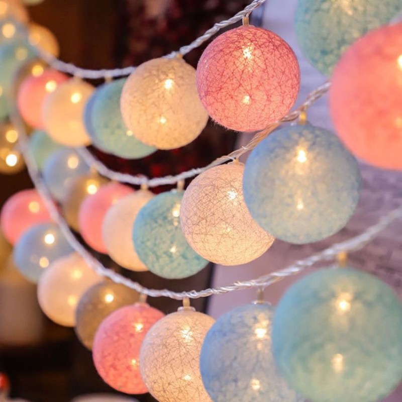 Colorful Cotton Garland LED Balls, Christmas String Lights for Home Decoration, Wedding Fairy Bedroom Decor