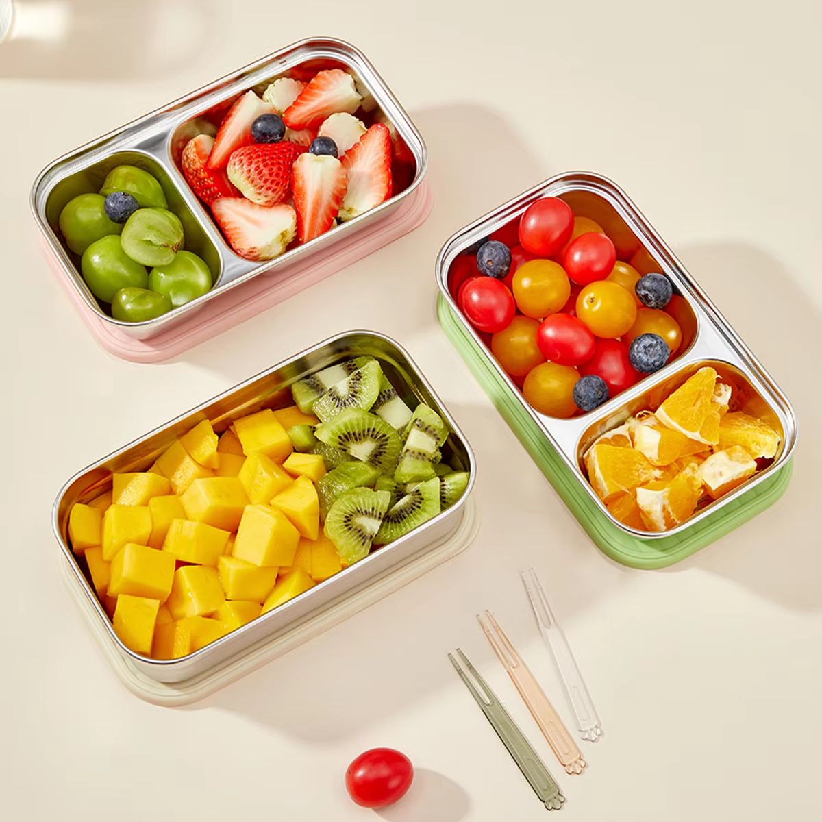WORTHBUY Portable 304 Stainless Steel Lunch Box Leak Proof Reusable Bento Box for Kids and Travel