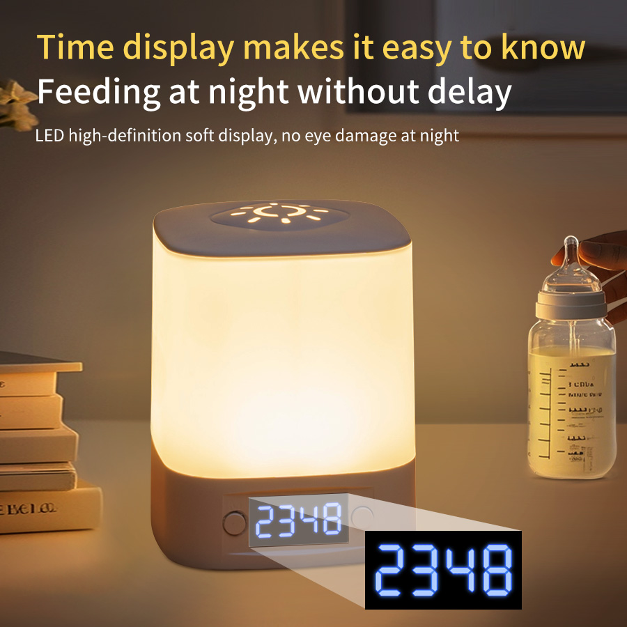 USB-Powered LED Night Light with Time Display, Adjustable Brightness Bedside Lamp for Baby Nursery and Reading