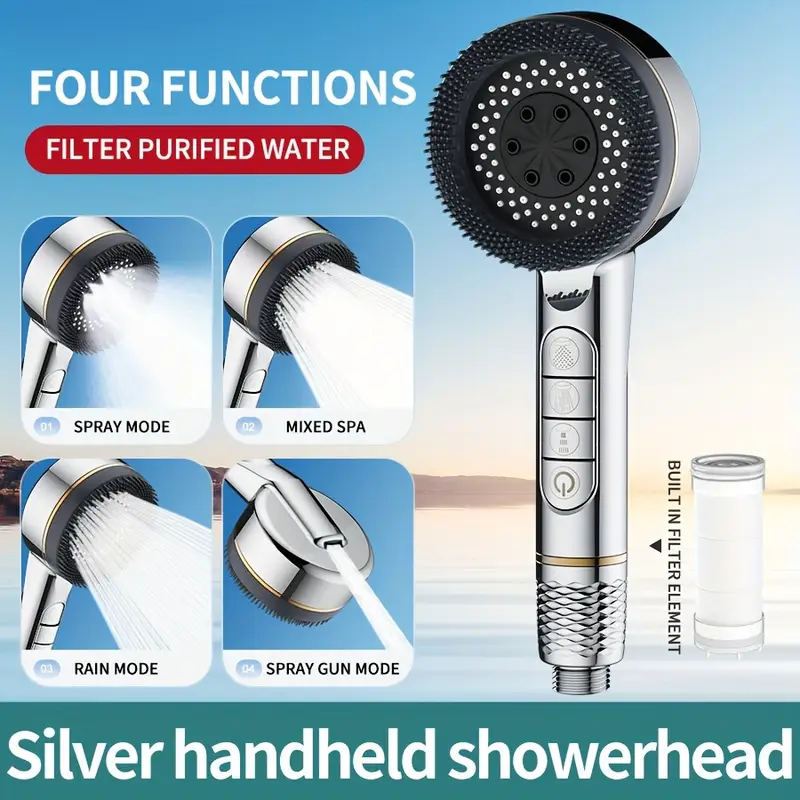 Adjustable Four-Speed Handheld Shower Head with Water Heater Booster and Bathroom Bracket Set