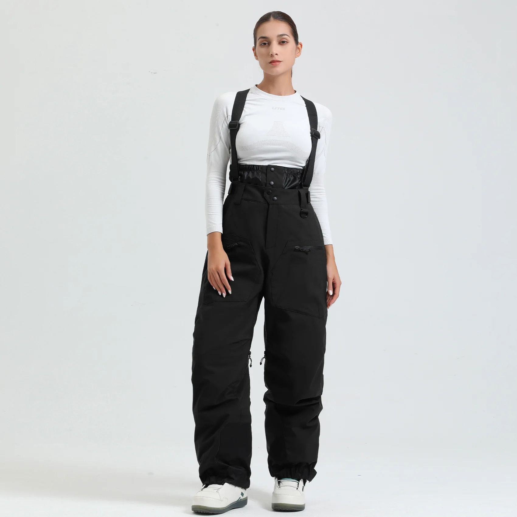 Womens Waterproof Insulated Ski Pants With Suspenders Warm Winter Snowboard Overalls
