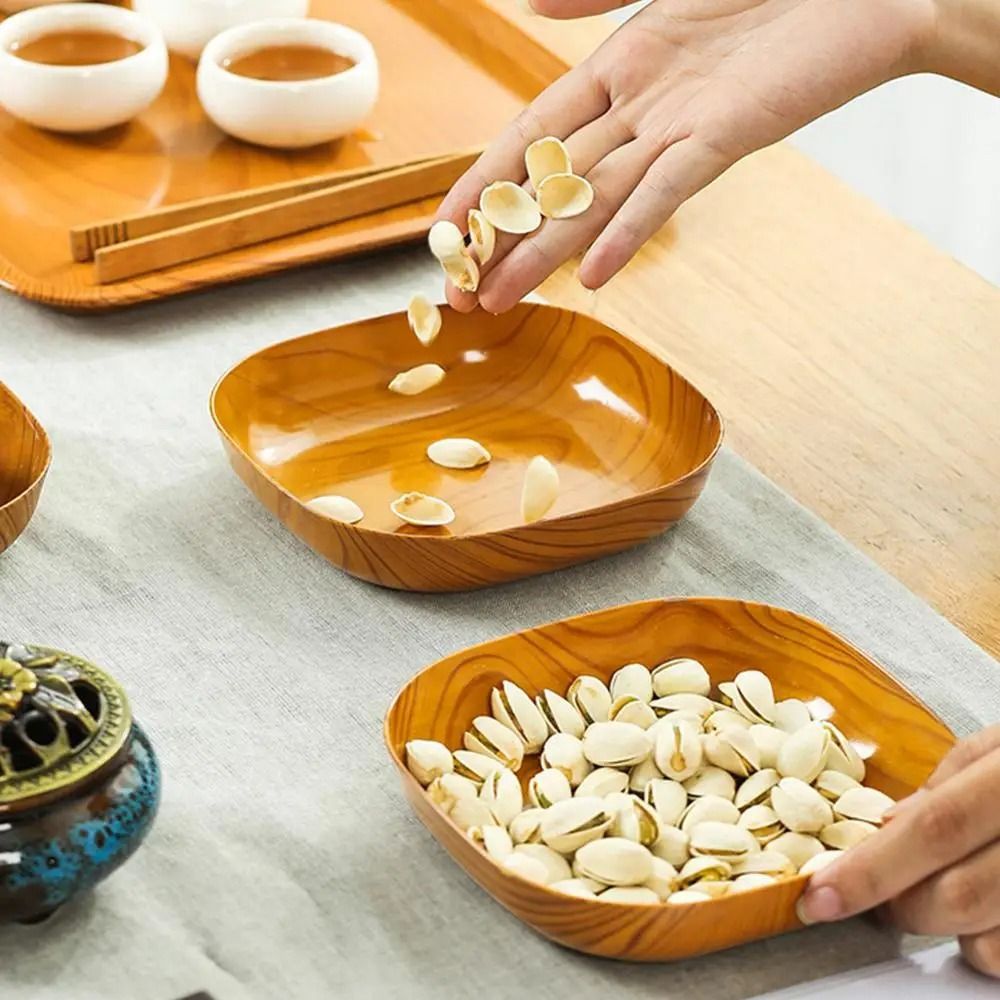 Japanese Style Plastic Dish Set 10 Pieces Imitation Wood Grain Fruit Bowls