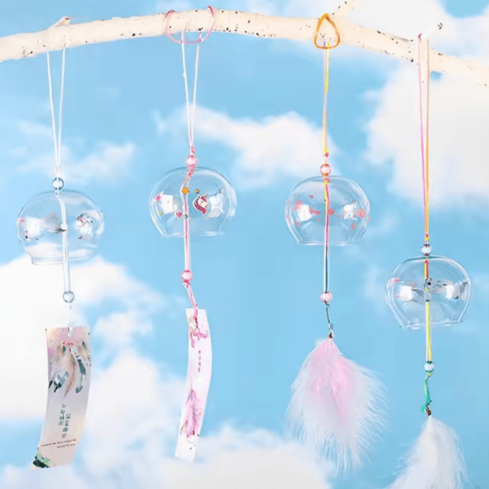 Japanese Glass Furin Wind Chime – Sakura Cherry Blossom Hanging Bell Decor