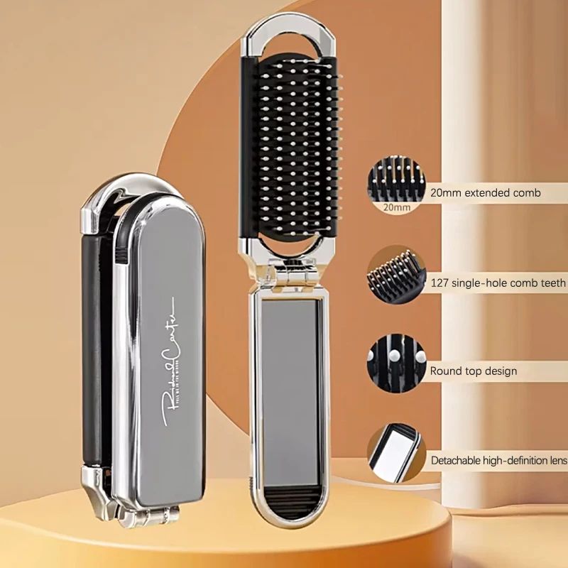 Portable Folding Hair Brush with Mirror
