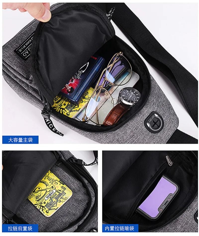 Mens Canvas Chest Bag Casual Crossbody Messenger Satchel