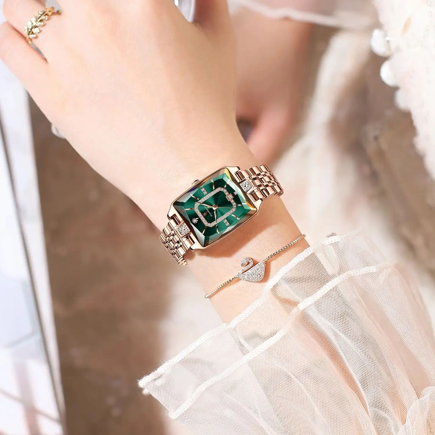 POEDAGAR Luxury Waterproof Rectangle Women's Quartz Watch with Calendar