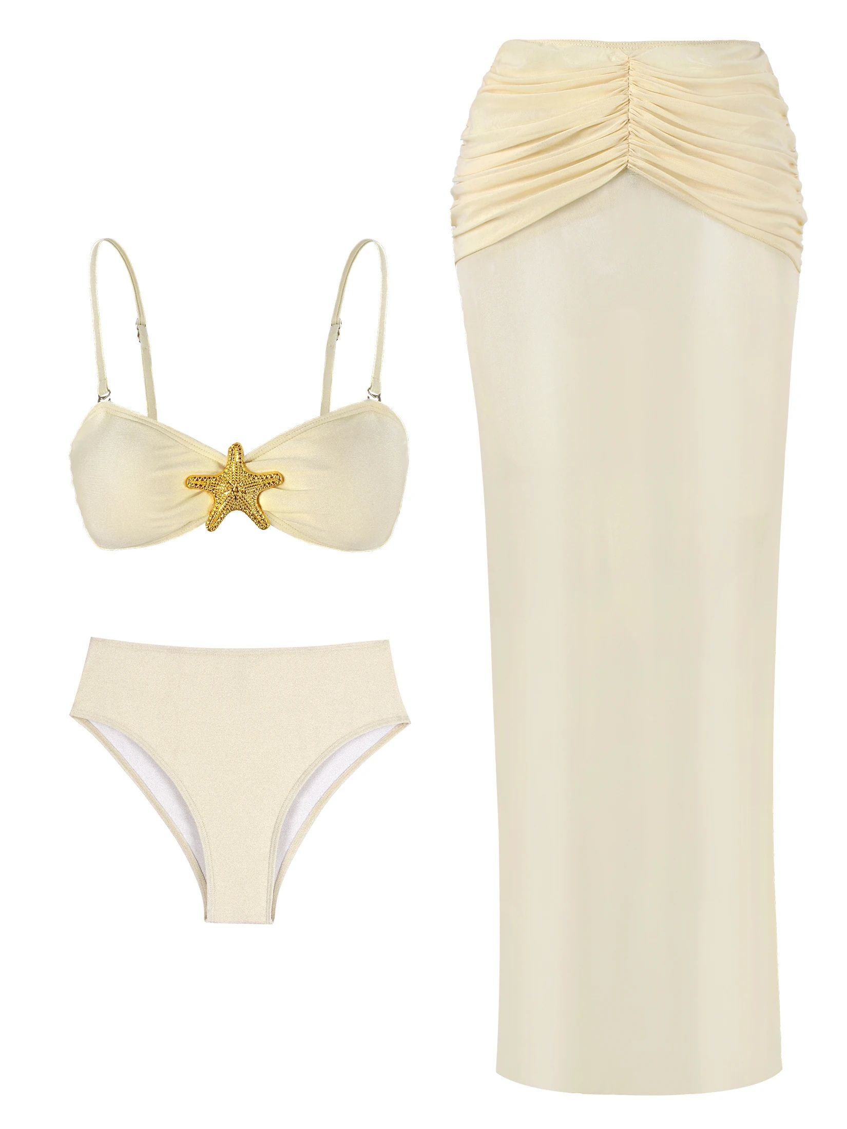 Strapless Three Piece Bikini Set with Long Skirt