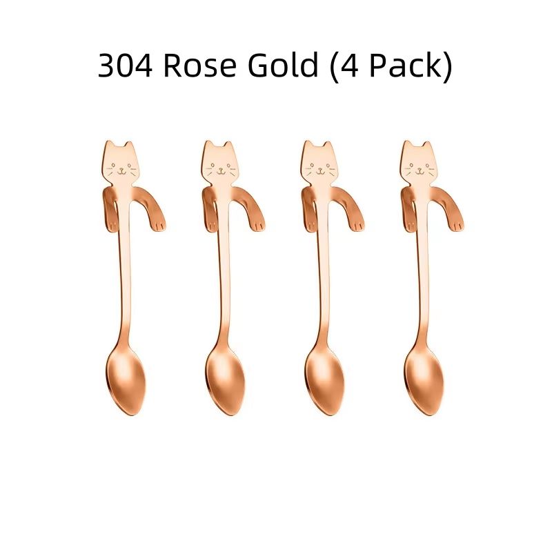 Creative 304 Stainless Steel Cat Coffee Spoon Hanging Edge Cute Stirring Spoon Set Gold Plated Teaspoon