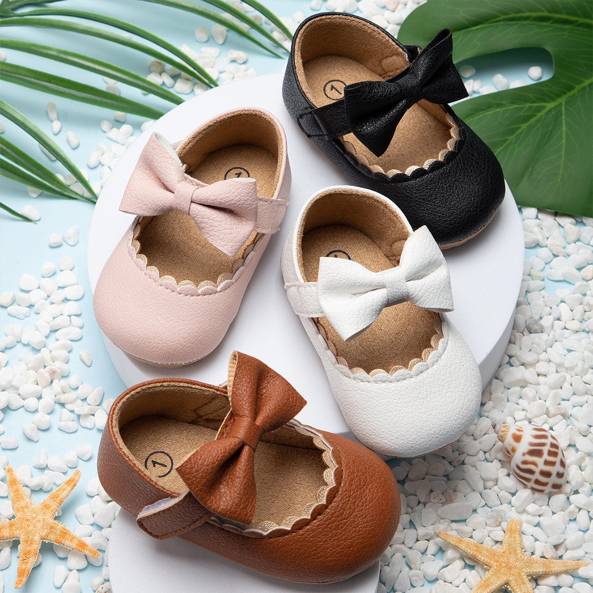 Infant Toddler Mary Janes, Baby Casual Shoes with Bowknot, Non-slip Rubber Soft-Sole PU First Walker Shoes