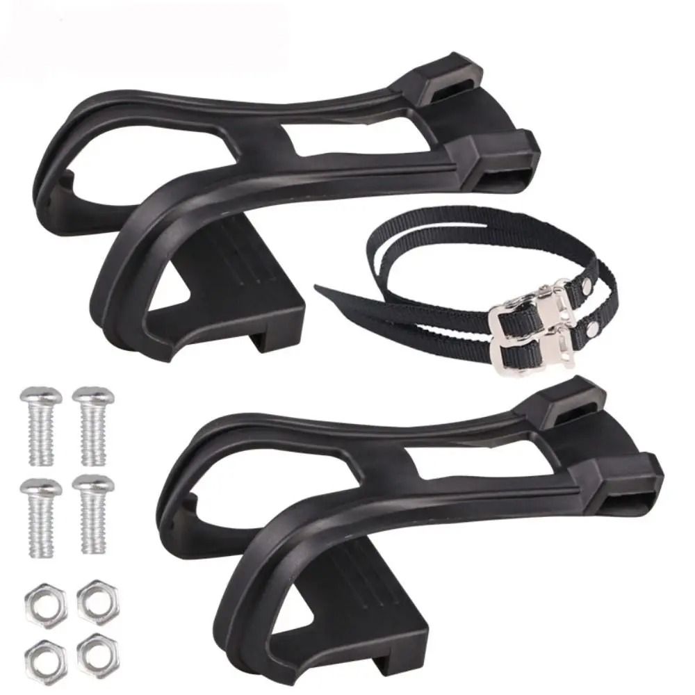 Bike Pedal Toe Clips with Adjustable Cycling Pedal Straps MTB and Road Bicycle Strap Set