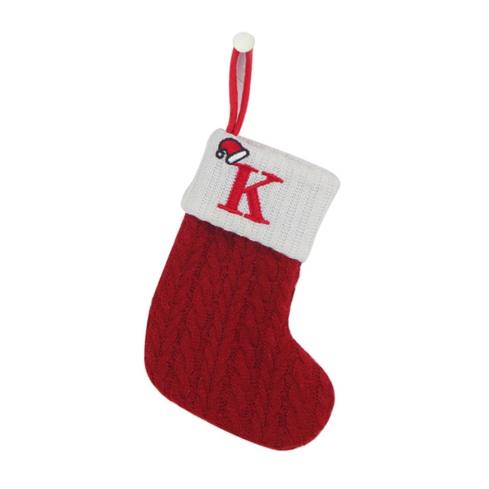 Cozy Knitted Mini Christmas Stocking with A–Z Letter, Snowflake Design & Hanging Loop