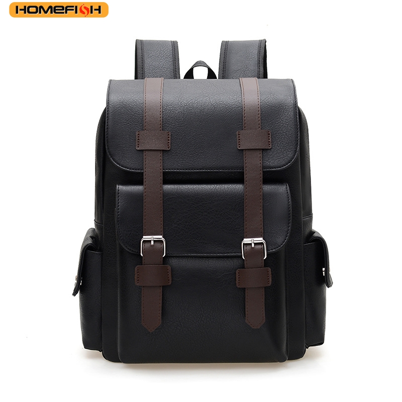 PU Leather Laptop Backpack Large Capacity Travel School Bag