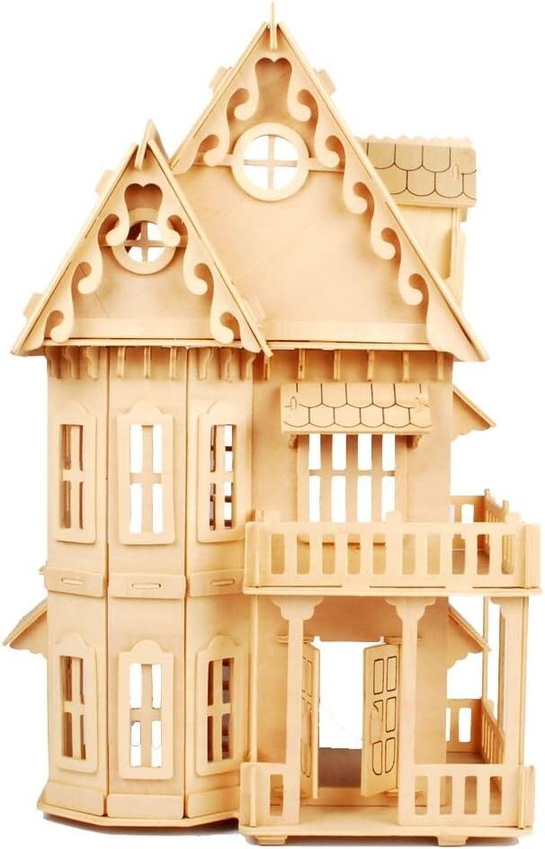 DIY Doll House Villa Model Assembled Miniature Dollhouse, Wood 3D Puzzle House, Pretend Play Educational Toys
