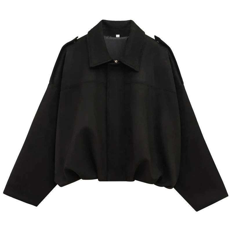 HXAO Cropped Suede Bomber Jacket Women Lapel Zipper Racing Coat