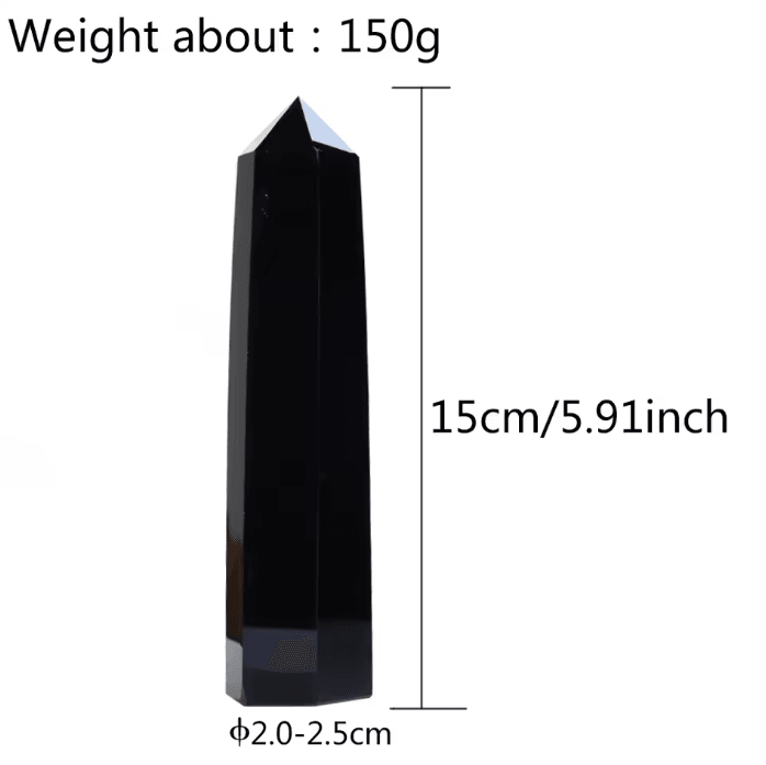Black Obsidian Crystal Tower Wand – Healing Energy Point for Protection & Decor