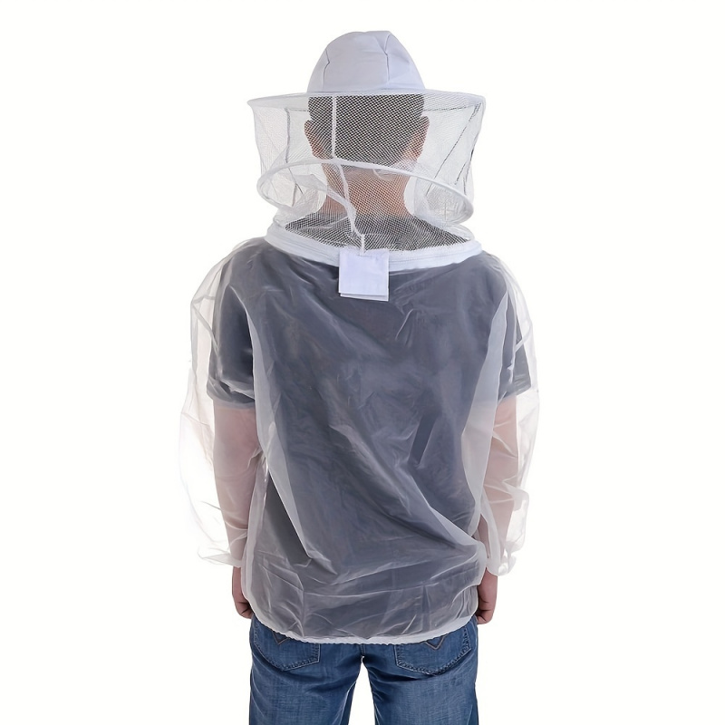Professional Transparent Protective Jacket with Hooded Veil, Breathable Durable Mens Beekeeper Suit for Safe Beekeeping