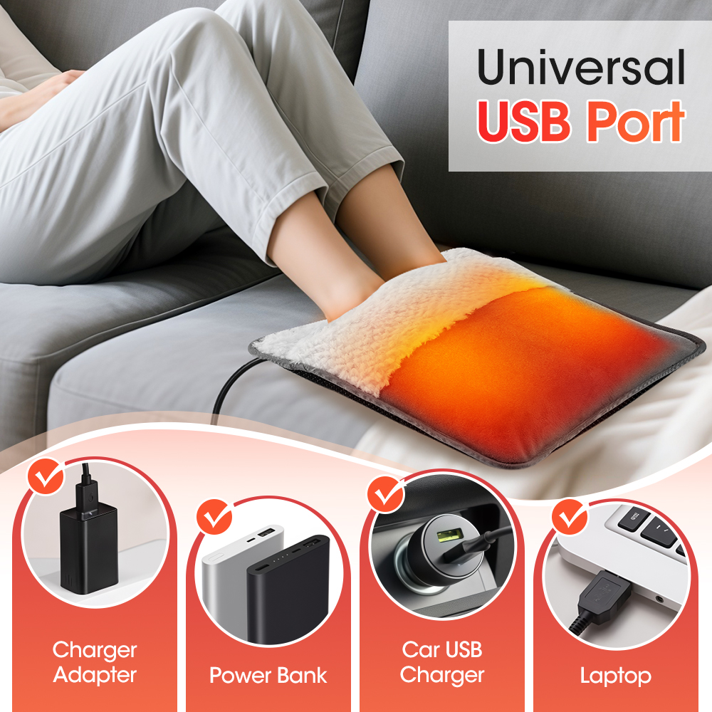 Soft Plush Foot Heating Pad, USB Foot Warmer Massager, Winter Sleeping Improvement Warming Mat, Washable Design